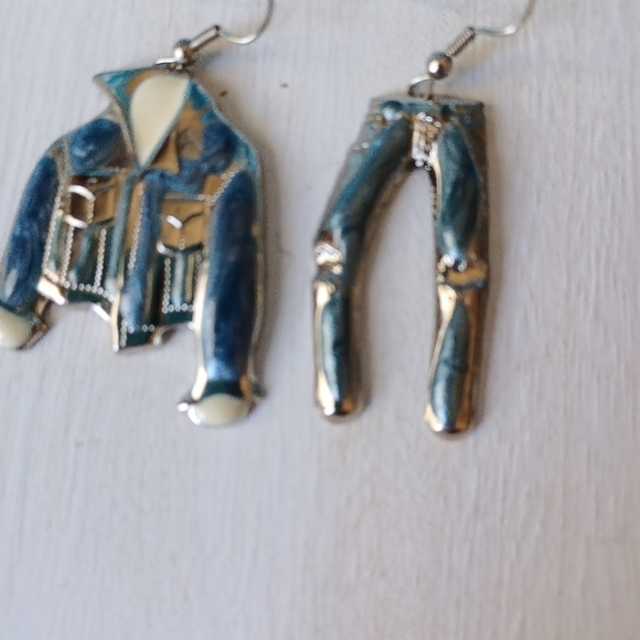 Jewelry - 𝅺VINTAGE Blue and Silver Jacket and Jeans Earrings